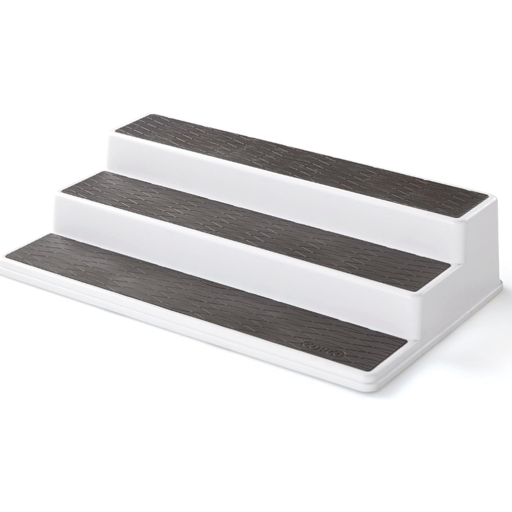 Copco Non-Skid 3-Tier Spice Pantry Kitchen Cabinet Organizer, White/Gray